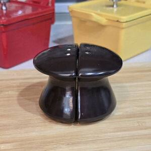 Mid Century Modern Brown Ceramic Salt Pepper Shakers Set Vintage Mushroom Shaped